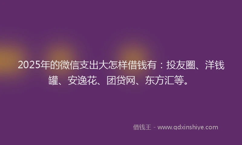 2025年的微信支出大怎样借钱有:投友圈、洋钱罐、安逸花、团贷网、东方汇等。