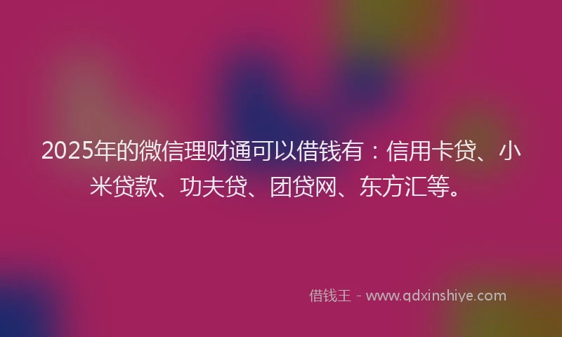 2025年的微信理财通可以借钱有：信用卡贷、小米贷款、功夫贷、团贷网、东方汇等。