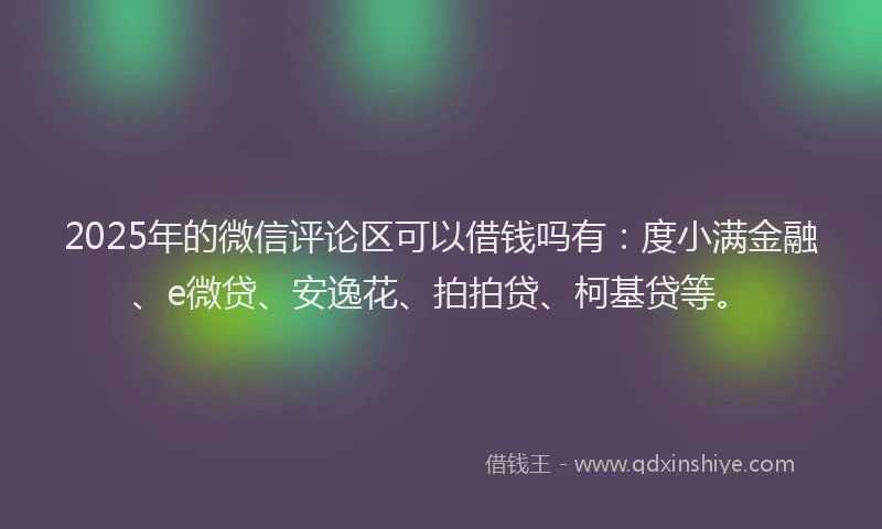 2025年的微信评论区可以借钱吗有：度小满金融、e微贷、安逸花、拍拍贷、柯基贷等。