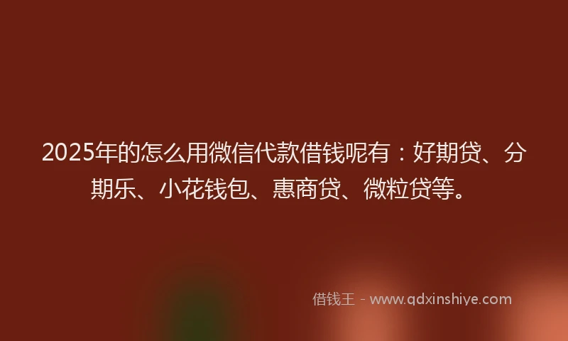2025年的怎么用微信代款借钱呢有：好期贷、分期乐、小花钱包、惠商贷、微粒贷等。