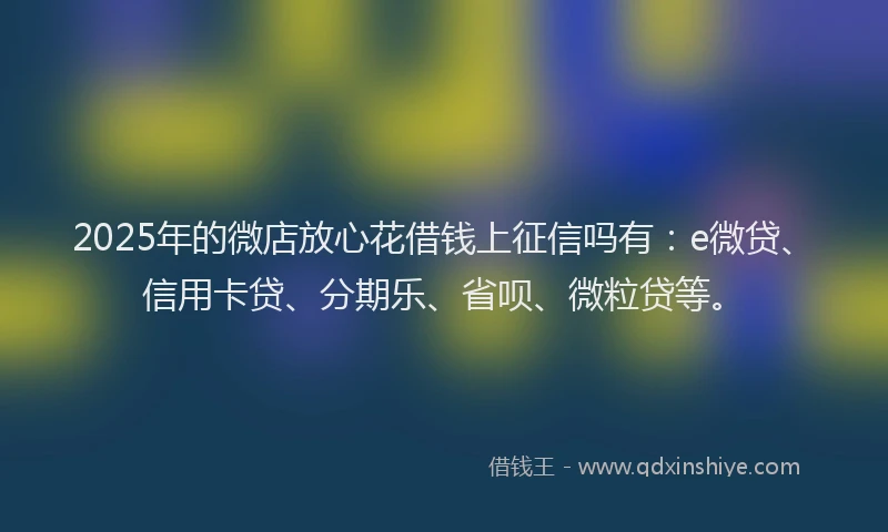 2025年的微店放心花借钱上征信吗有：e微贷、信用卡贷、分期乐、省呗、微粒贷等。