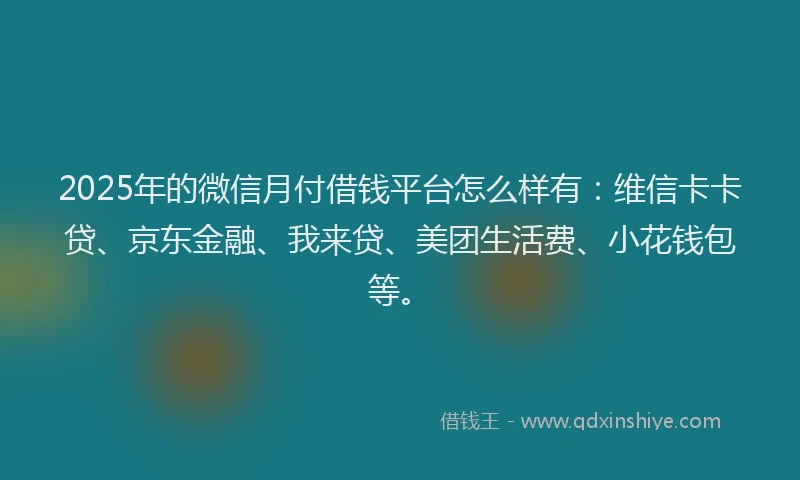 2025年的微信月付借钱平台怎么样有：维信卡卡贷、京东金融、我来贷、美团生活费、小花钱包等。