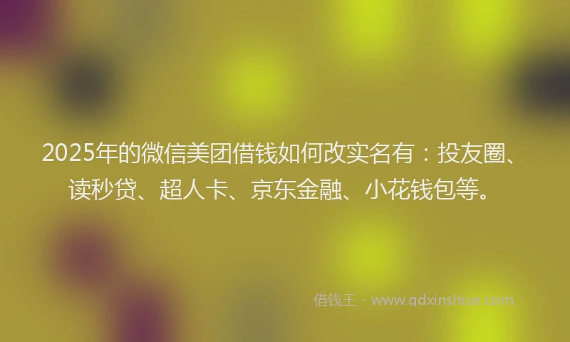 2025年的微信美团借钱如何改实名有：投友圈、读秒贷、超人卡、京东金融、小花钱包等。