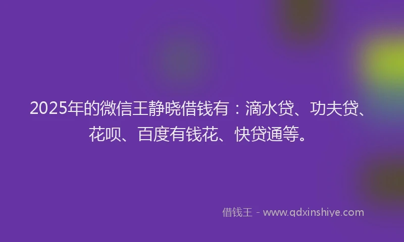 2025年的微信王静晓借钱有：滴水贷、功夫贷、花呗、百度有钱花、快贷通等。