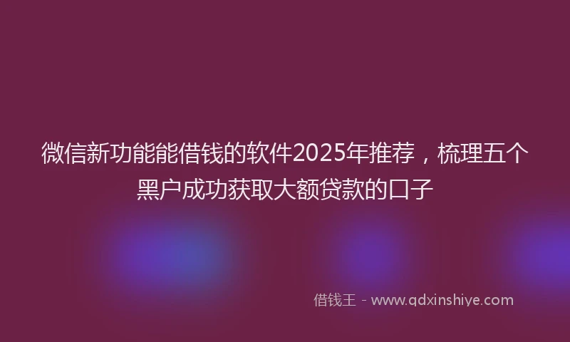 微信新功能能借钱的软件2025年推荐，梳理五个黑户成功获取大额贷款的口子