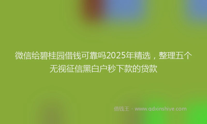 微信给碧桂园借钱可靠吗2025年精选，整理五个无视征信黑白户秒下款的贷款