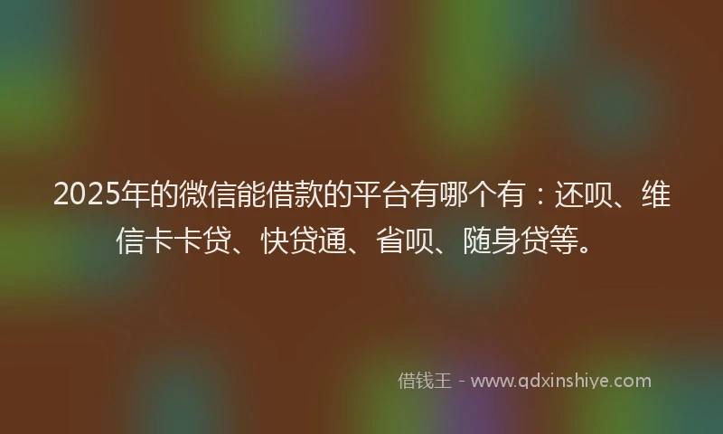 2025年的微信能借款的平台有哪个有：还呗、维信卡卡贷、快贷通、省呗、随身贷等。