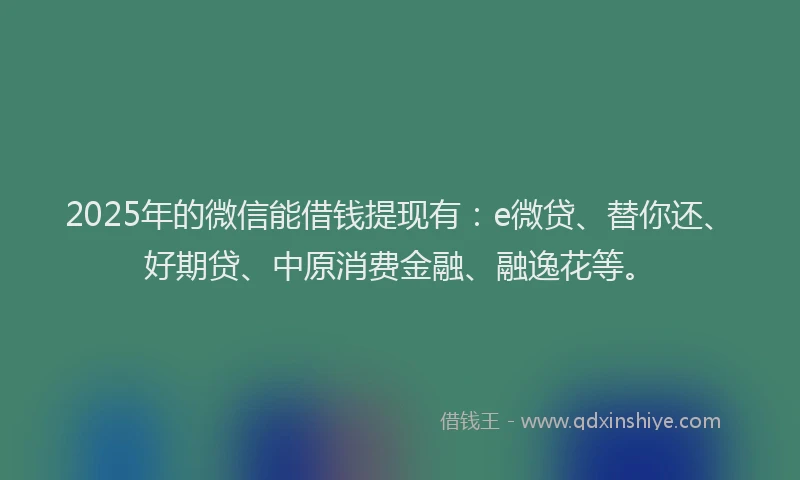 2025年的微信能借钱提现有：e微贷、替你还、好期贷、中原消费金融、融逸花等。