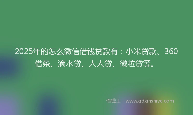 2025年的怎么微信借钱贷款有：小米贷款、360借条、滴水贷、人人贷、微粒贷等。