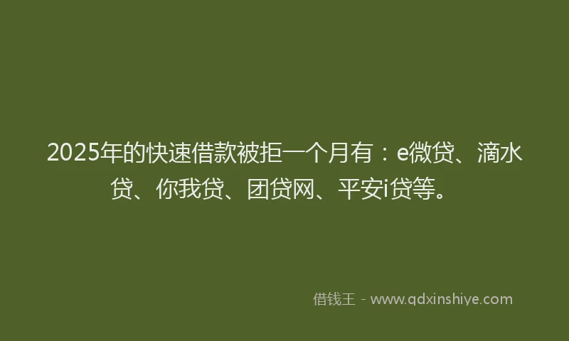 2025年的快速借款被拒一个月有：e微贷、滴水贷、你我贷、团贷网、平安i贷等。
