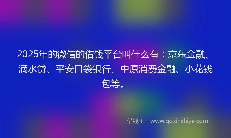 2025年的微信的借钱平台叫什么有：京东金融、滴水贷、平安口袋银行、中原消费金融、小花钱包等。