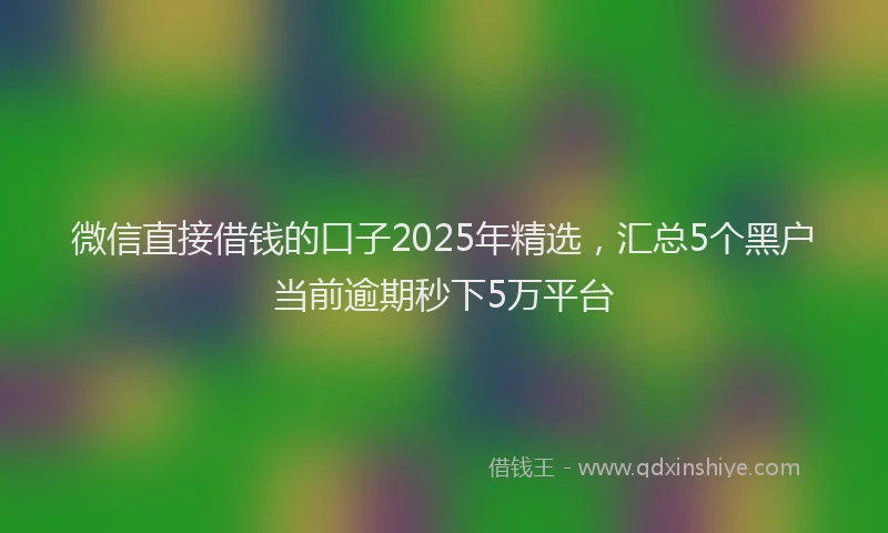 微信直接借钱的口子2025年精选，汇总5个黑户当前逾期秒下5万平台