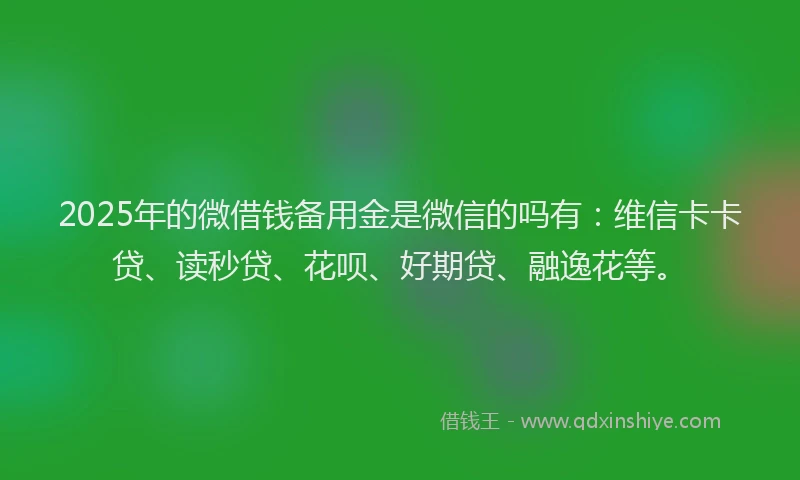 2025年的微借钱备用金是微信的吗有：维信卡卡贷、读秒贷、花呗、好期贷、融逸花等。