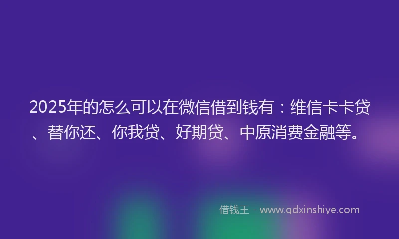 2025年的怎么可以在微信借到钱有：维信卡卡贷、替你还、你我贷、好期贷、中原消费金融等。