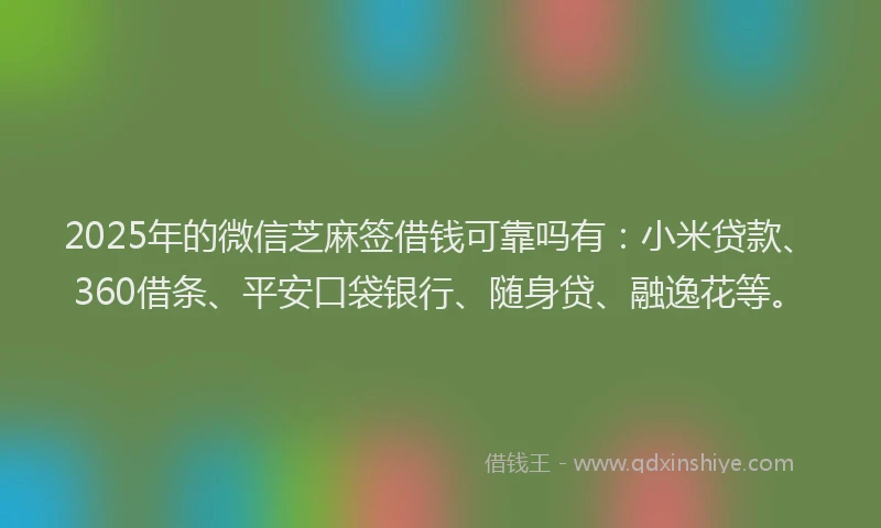 2025年的微信芝麻签借钱可靠吗有：小米贷款、360借条、平安口袋银行、随身贷、融逸花等。
