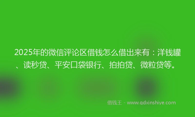 2025年的微信评论区借钱怎么借出来有：洋钱罐、读秒贷、平安口袋银行、拍拍贷、微粒贷等。