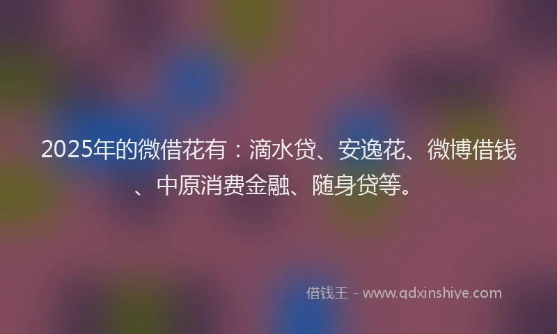 2025年的微借花有：滴水贷、安逸花、微博借钱、中原消费金融、随身贷等。