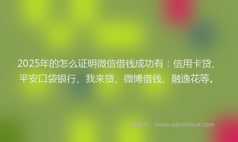2025年的怎么证明微信借钱成功有：信用卡贷、平安口袋银行、我来贷、微博借钱、融逸花等。