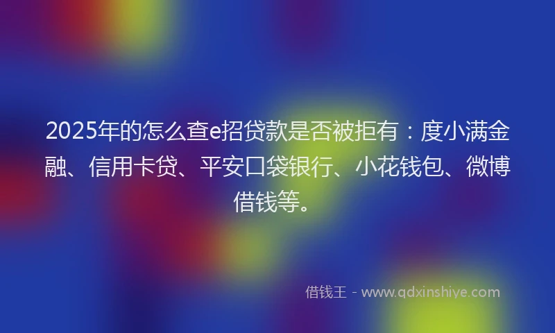 2025年的怎么查e招贷款是否被拒有：度小满金融、信用卡贷、平安口袋银行、小花钱包、微博借钱等。