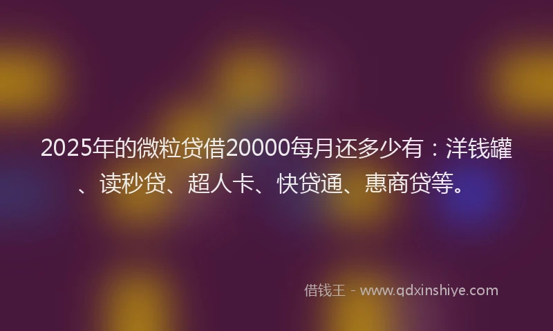 2025年的微粒贷借20000每月还多少有：洋钱罐、读秒贷、超人卡、快贷通、惠商贷等。