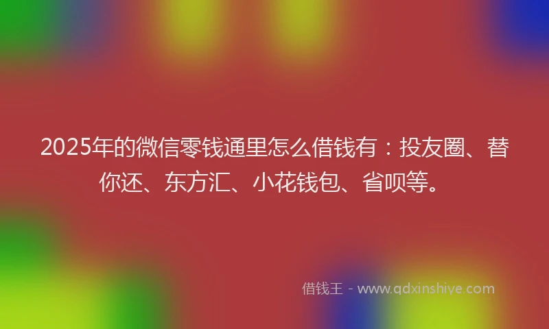 2025年的微信零钱通里怎么借钱有：投友圈、替你还、东方汇、小花钱包、省呗等。