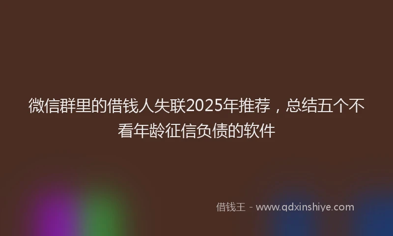 微信群里的借钱人失联2025年推荐，总结五个不看年龄征信负债的软件
