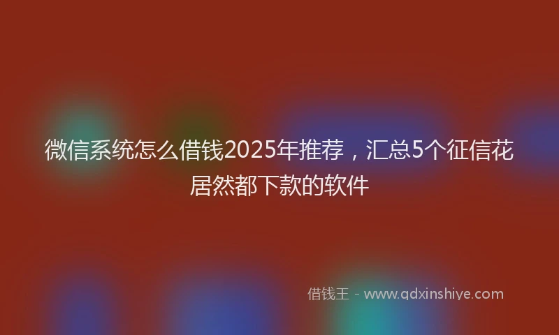 微信系统怎么借钱2025年推荐，汇总5个征信花居然都下款的软件