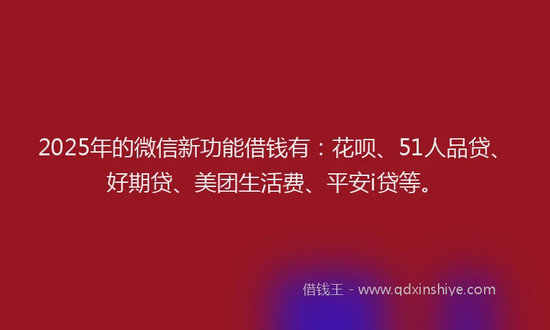 2025年的微信新功能借钱有：花呗、51人品贷、好期贷、美团生活费、平安i贷等。