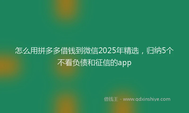 怎么用拼多多借钱到微信2025年精选，归纳5个不看负债和征信的app