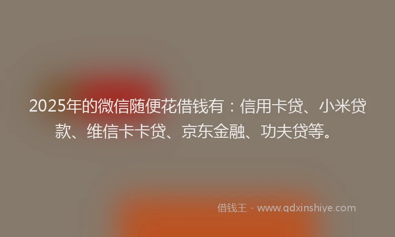2025年的微信随便花借钱有：信用卡贷、小米贷款、维信卡卡贷、京东金融、功夫贷等。