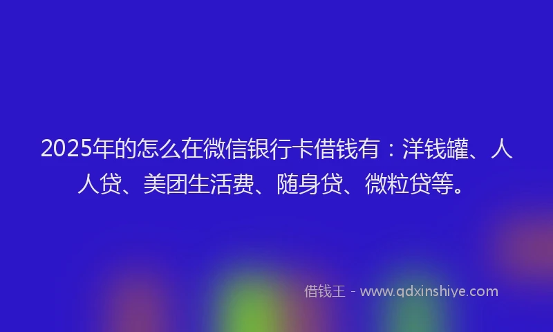 2025年的怎么在微信银行卡借钱有：洋钱罐、人人贷、美团生活费、随身贷、微粒贷等。