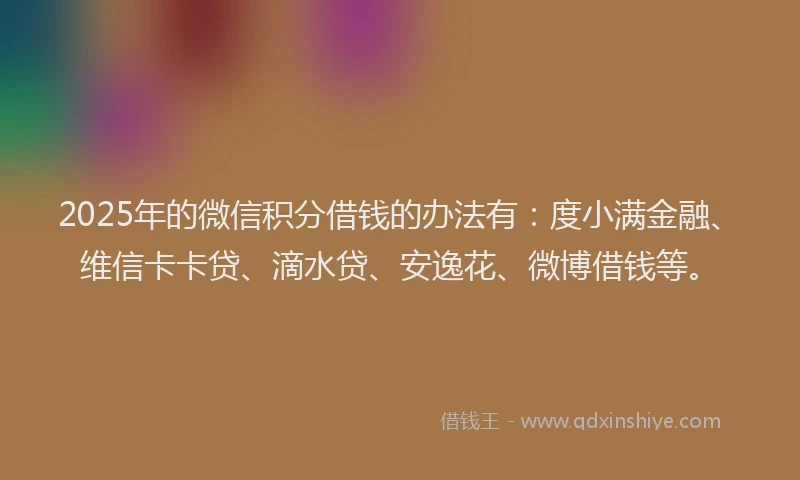 2025年的微信积分借钱的办法有：度小满金融、维信卡卡贷、滴水贷、安逸花、微博借钱等。