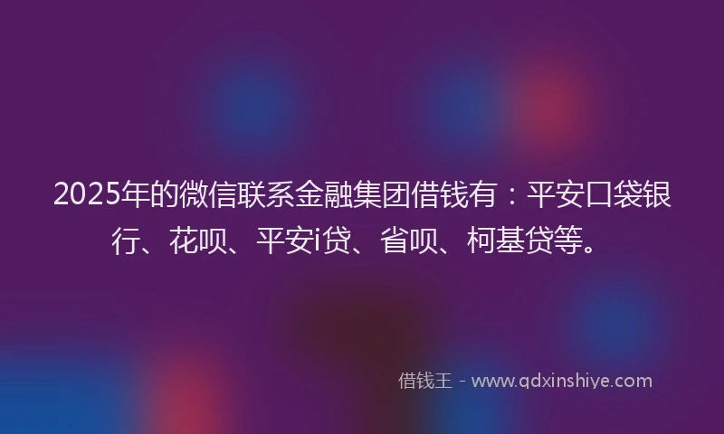2025年的微信联系金融集团借钱有：平安口袋银行、花呗、平安i贷、省呗、柯基贷等。
