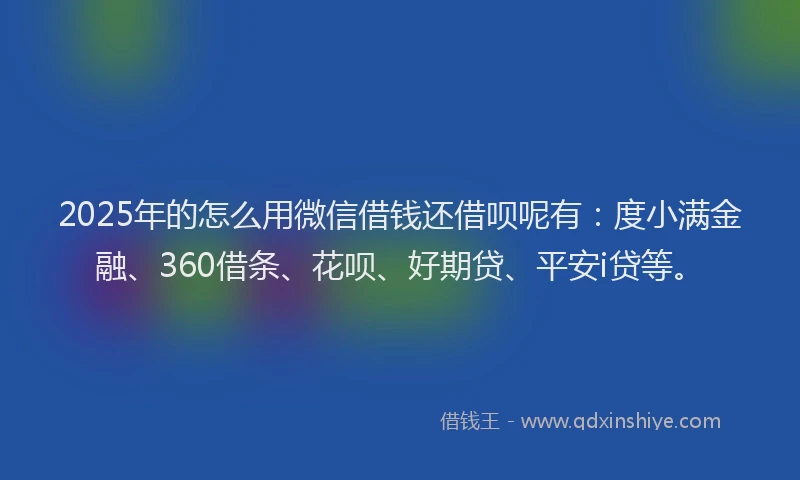 2025年的怎么用微信借钱还借呗呢有：度小满金融、360借条、花呗、好期贷、平安i贷等。
