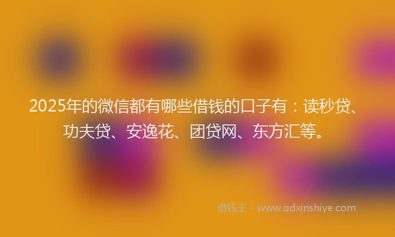 2025年的微信都有哪些借钱的口子有：读秒贷、功夫贷、安逸花、团贷网、东方汇等。
