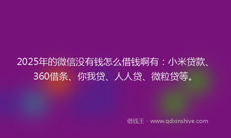 2025年的微信没有钱怎么借钱啊有：小米贷款、360借条、你我贷、人人贷、微粒贷等。