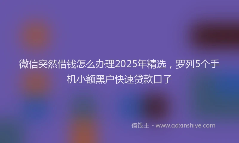 微信突然借钱怎么办理2025年精选，罗列5个手机小额黑户快速贷款口子