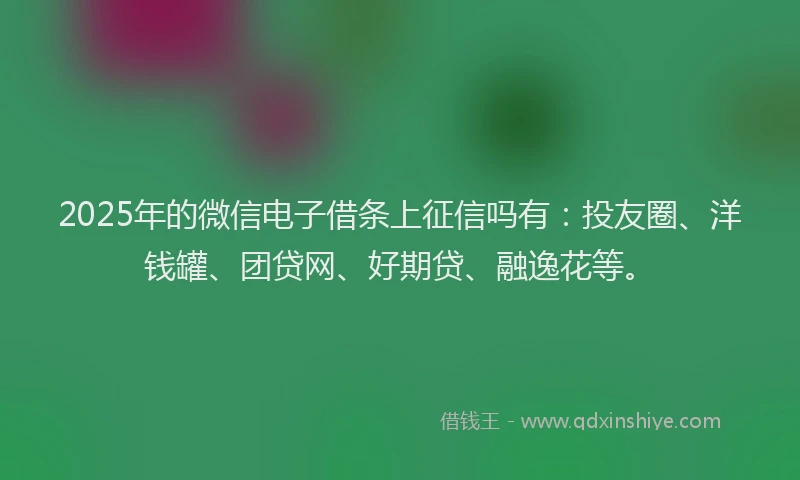 2025年的微信电子借条上征信吗有：投友圈、洋钱罐、团贷网、好期贷、融逸花等。