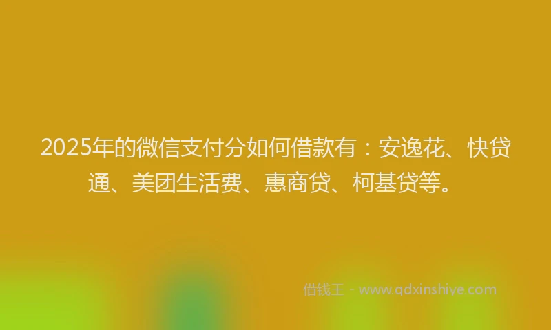 2025年的微信支付分如何借款有：安逸花、快贷通、美团生活费、惠商贷、柯基贷等。
