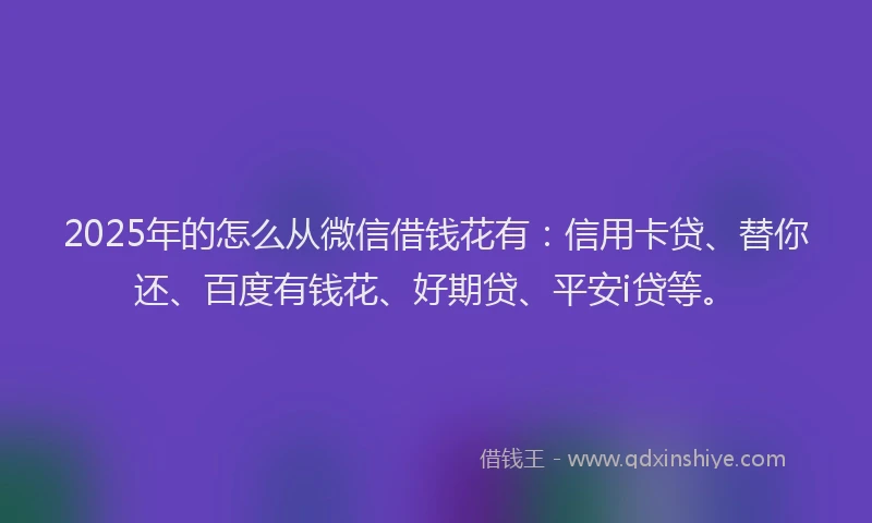 2025年的怎么从微信借钱花有：信用卡贷、替你还、百度有钱花、好期贷、平安i贷等。