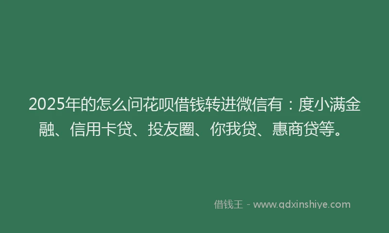 2025年的怎么问花呗借钱转进微信有：度小满金融、信用卡贷、投友圈、你我贷、惠商贷等。