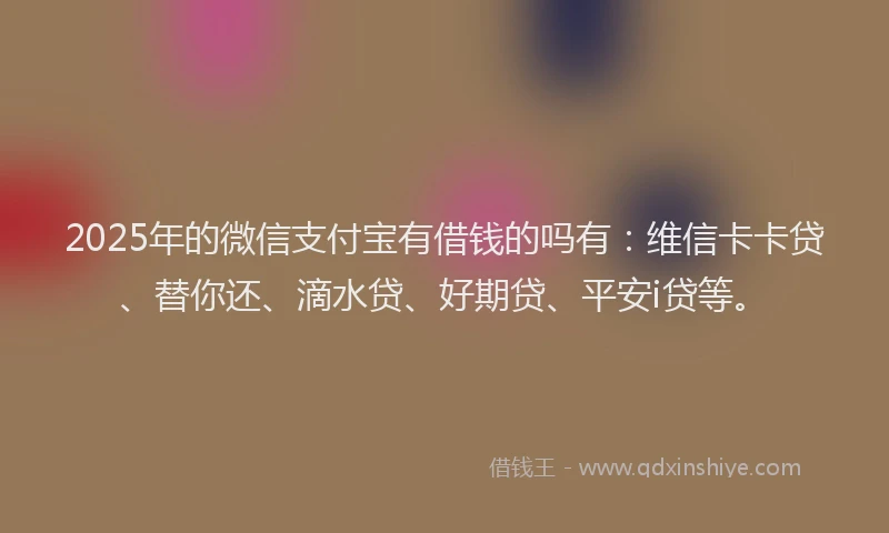 2025年的微信支付宝有借钱的吗有：维信卡卡贷、替你还、滴水贷、好期贷、平安i贷等。
