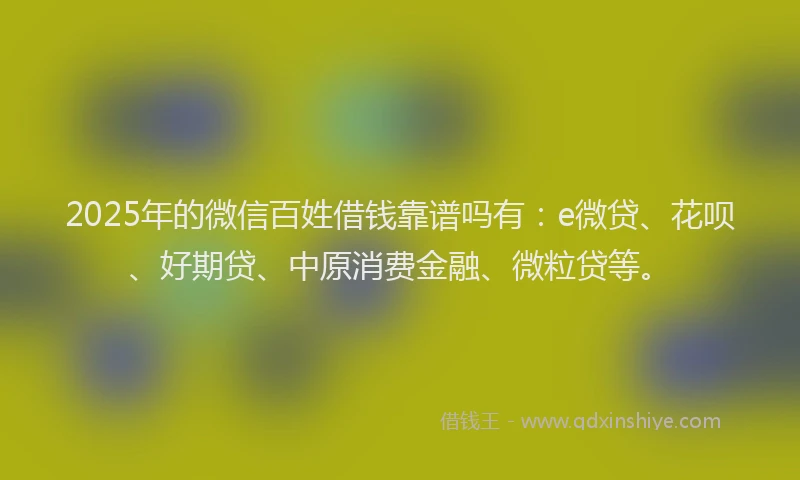 2025年的微信百姓借钱靠谱吗有：e微贷、花呗、好期贷、中原消费金融、微粒贷等。
