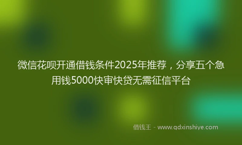 微信花呗开通借钱条件2025年推荐，分享五个急用钱5000快审快贷无需征信平台