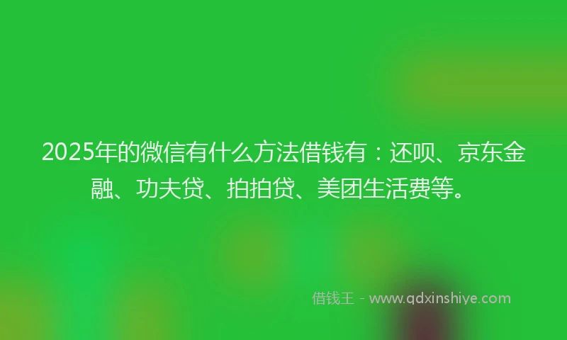 2025年的微信有什么方法借钱有：还呗、京东金融、功夫贷、拍拍贷、美团生活费等。