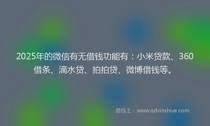 2025年的微信有无借钱功能有：小米贷款、360借条、滴水贷、拍拍贷、微博借钱等。