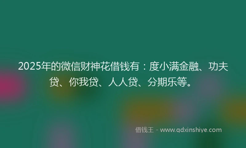 2025年的微信财神花借钱有：度小满金融、功夫贷、你我贷、人人贷、分期乐等。