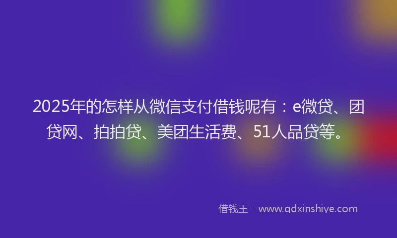 2025年的怎样从微信支付借钱呢有：e微贷、团贷网、拍拍贷、美团生活费、51人品贷等。