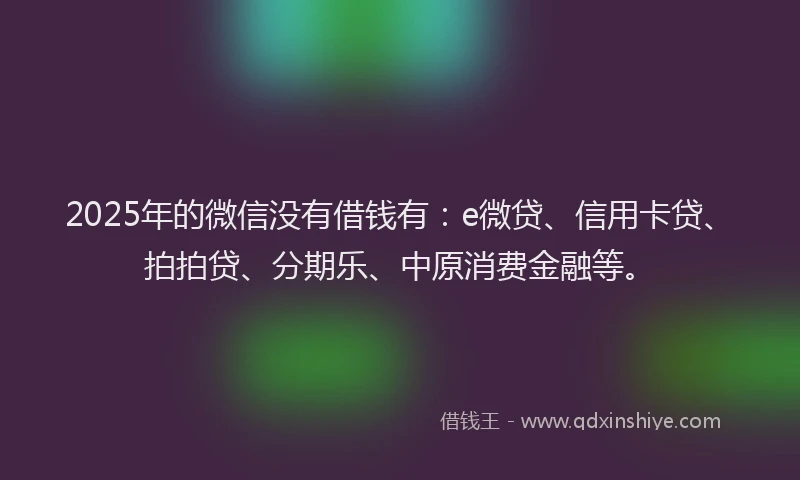 2025年的微信没有借钱有：e微贷、信用卡贷、拍拍贷、分期乐、中原消费金融等。