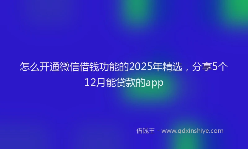 怎么开通微信借钱功能的2025年精选，分享5个12月能贷款的app